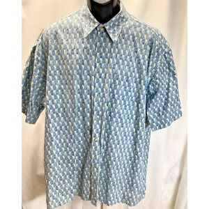 Vintage Pierre Cardin XL Hawaiian Shirt Blue Green Martini Print